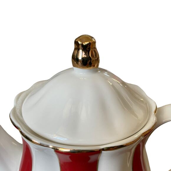Grace Teaware Fine Porcelain Teapot Holiday Red White Gold Peppermint Stripe New - Picture 9 of 16